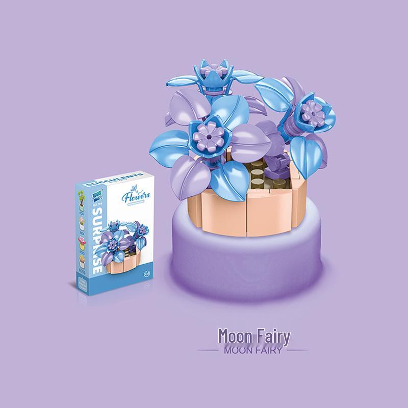 Kids' Educational Interlocking Building Blocks - Flower Potted Plant (Rose & Epiphyllum) Compatible with Top Building Block Models