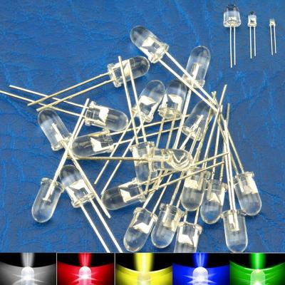 Industry Commerce-100pcs Super Bright LED 3mm Red/Blue/Green/White/Yellow LED Transparent Bulb