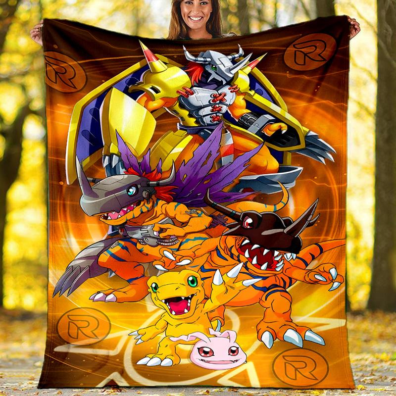 1pc Digimon Theme Blanket - Digital Print, Polyester, Cozy for All Seasons, Perfect for Outdoor, and Travel