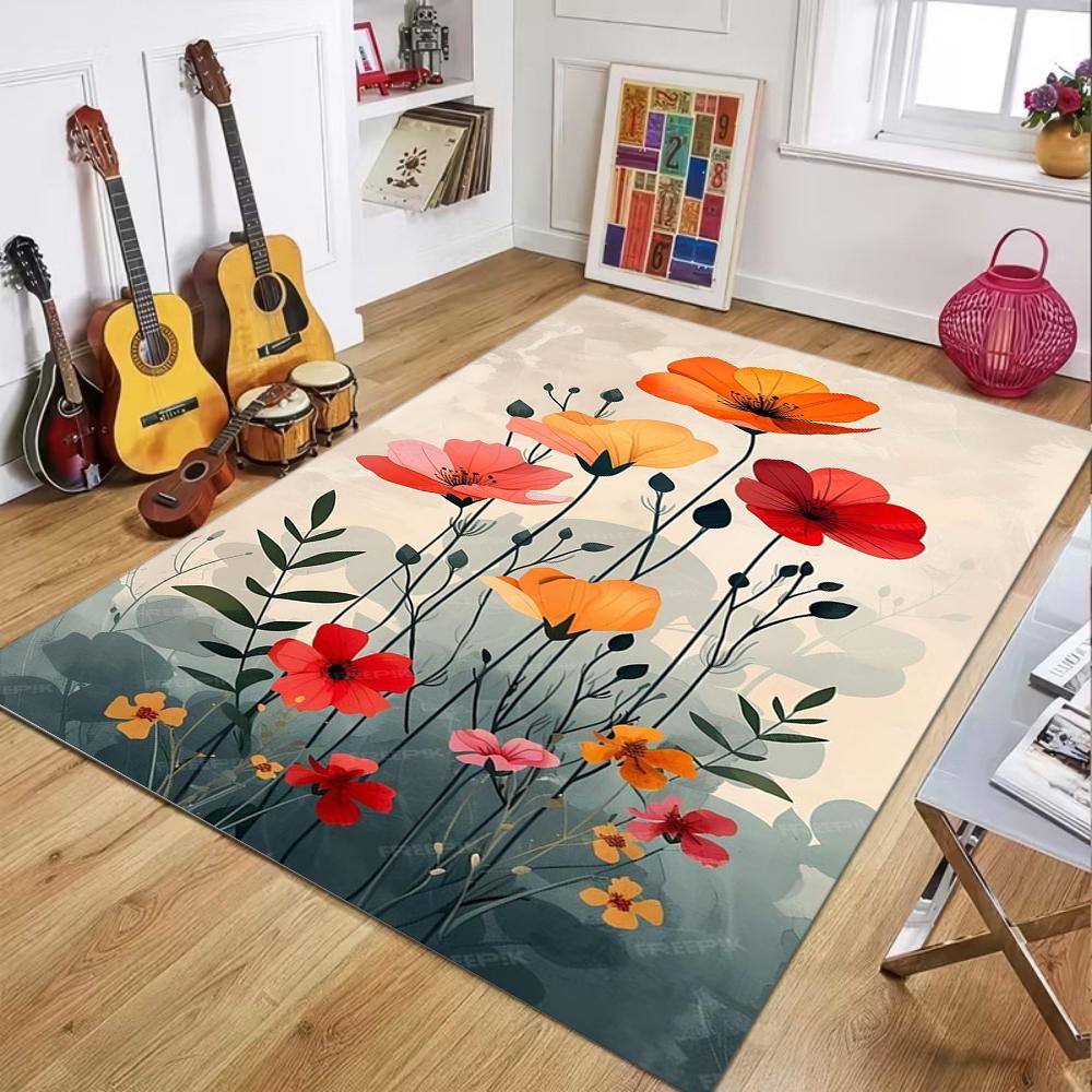 

Modern Botanical Floral Area Rug Non-Slip Soft Durable Washable Floor Mat Decor Carpet for Living Room Bedroom Home Decor 40x60cm