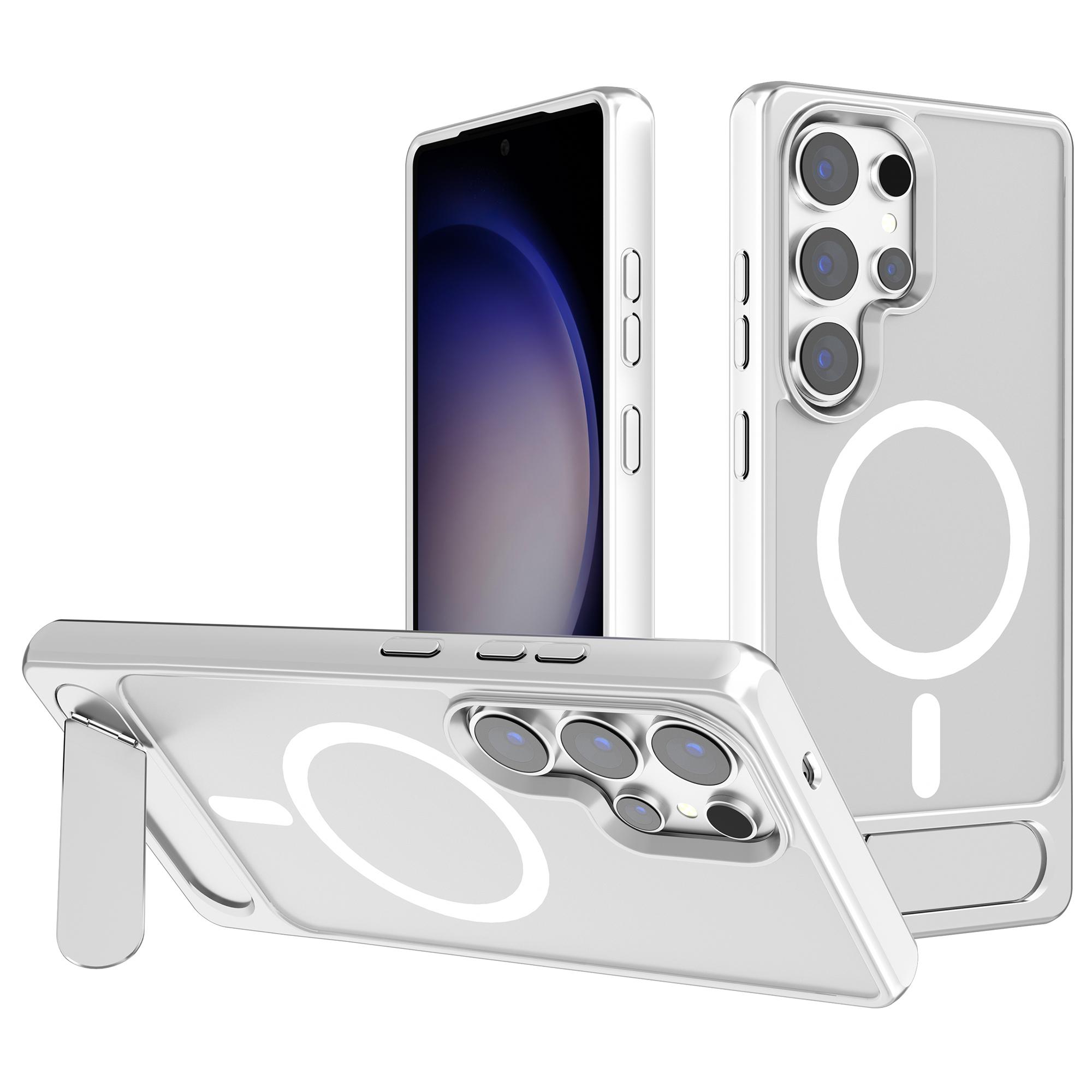 

For Samsung Galaxy S23 Ultra Case Compatible with MagSafe Kickstand TPU+PC Matte Phone Cover Silver