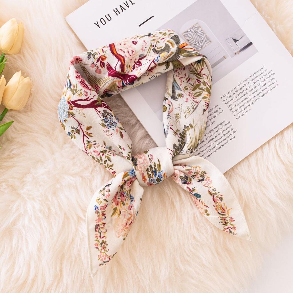 New product literary floral simulation silk scarf small fresh decorative scarf fashion professional shawl square scarf