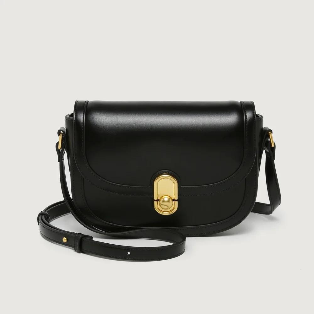 Vintage taška na sedlo z měkké kůže Dámská kovová přezka Univerzální taška do podpaží Neformální dámská kabelka Crossbody
