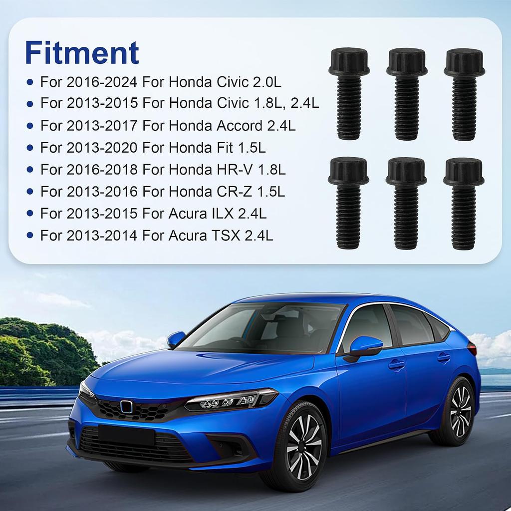 6Pcs Transmission Clutch Pressure Plate Bolt for Honda Accord 90034-P10-A01 | 12-Point Flange Blots Fits Acura ILX TSX D B F K H 90034-689-000