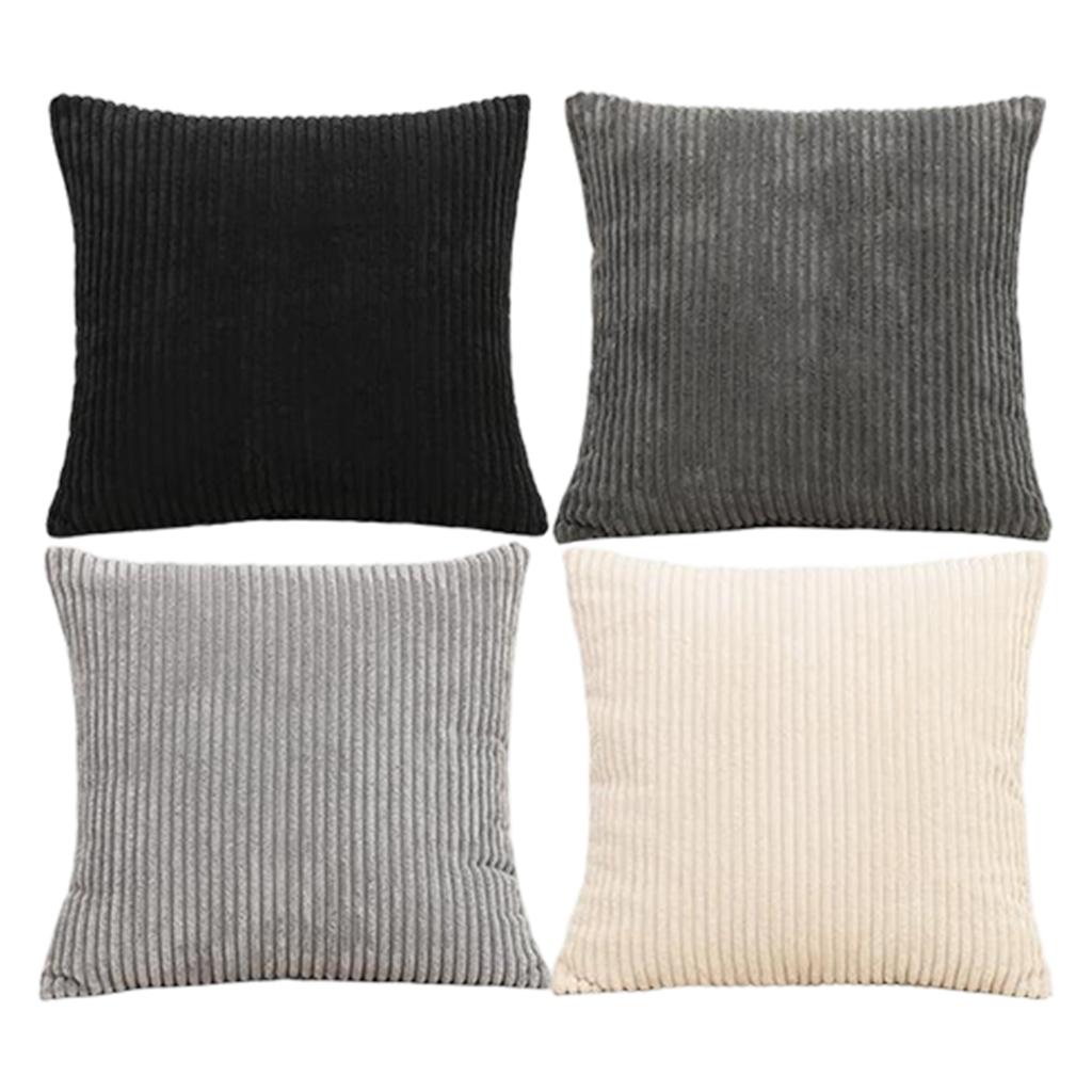 Ensemble de 4 Housses de Coussin Décoratives en Velours Côtelé Carrées Housse de Coussin Douce Design Rayé pour Canapé Lit Chaise Bureau à Domicile Salon