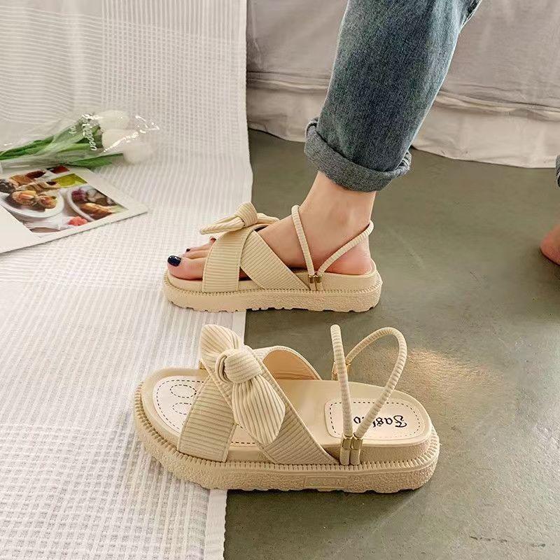 Fashion New Style Fairy Style Lady Summer Slippers Thick Platform Flat Sandals with Butterfly-Knot Summer Flip Flops Sandals Women Shoes