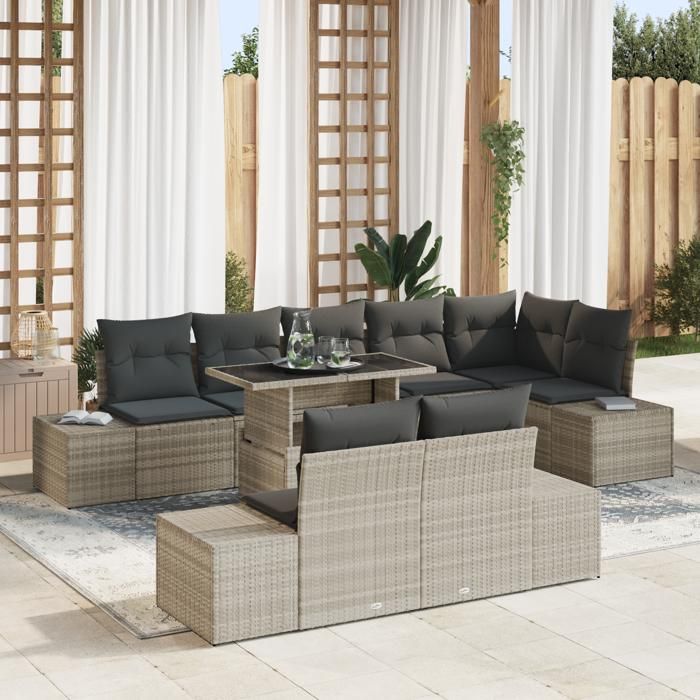 VidaXL Ensemble de canapé de jardin de 9 pièces avec coussins en poly rattan gris clair 3349208