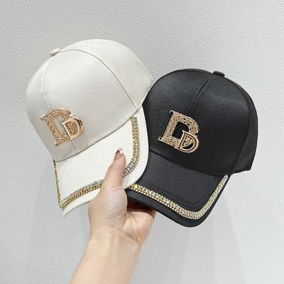 Dazzling Rhinestone 'D' Letter Baseball Cap - Polyester with Sun Protection, Adjustable Toggle Closure, Hand Washable, Woven Craft, Decorative Accents