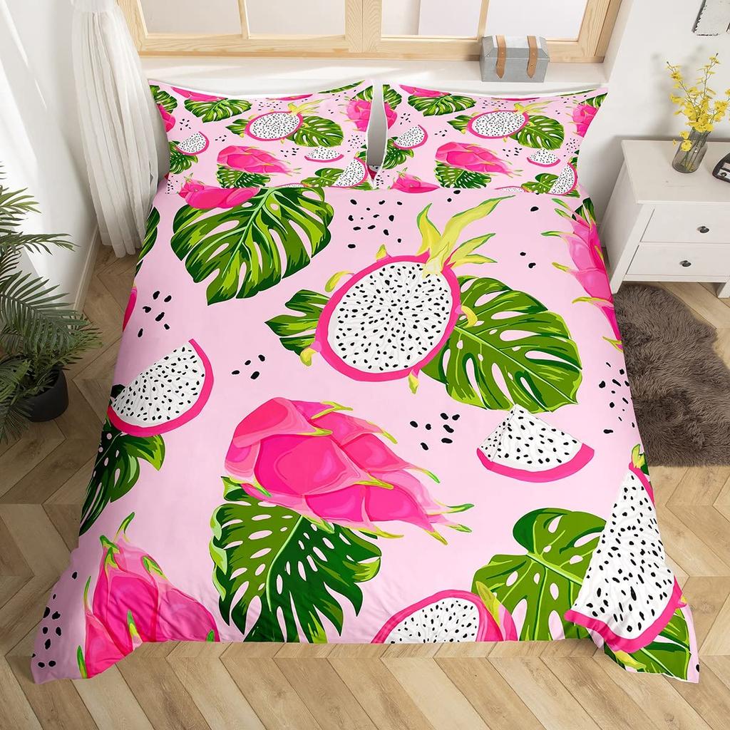 Pitaya Dekbedovertrek Set Voor Kinderen Jongens Meisjes Queen King Lichtgewicht Sprei Cover Slaapkamer Decor Tropische Vruchten Print Beddengoed Set