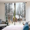 Set Of 2 Flat Printing Christmas Hot Curtains Wintercabin Digital Printed Polyester Drapes Festive Perfect Curtain