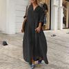 European and American Casual Pocket Shirt Collar Long Cotton Linen Maxi Dress in Plus Sizes, 2023.