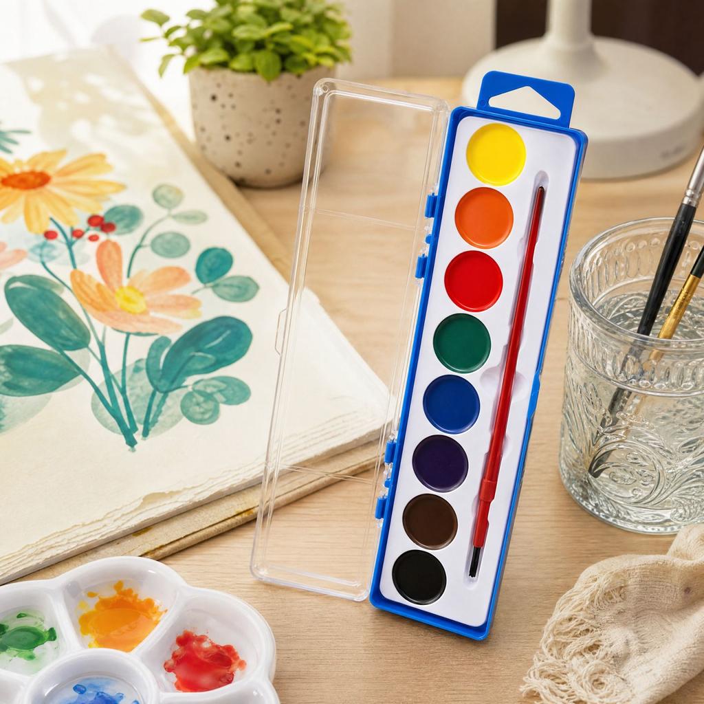 8-Color Watercolor Paint Set with Paintbrush for Back To School Supplies