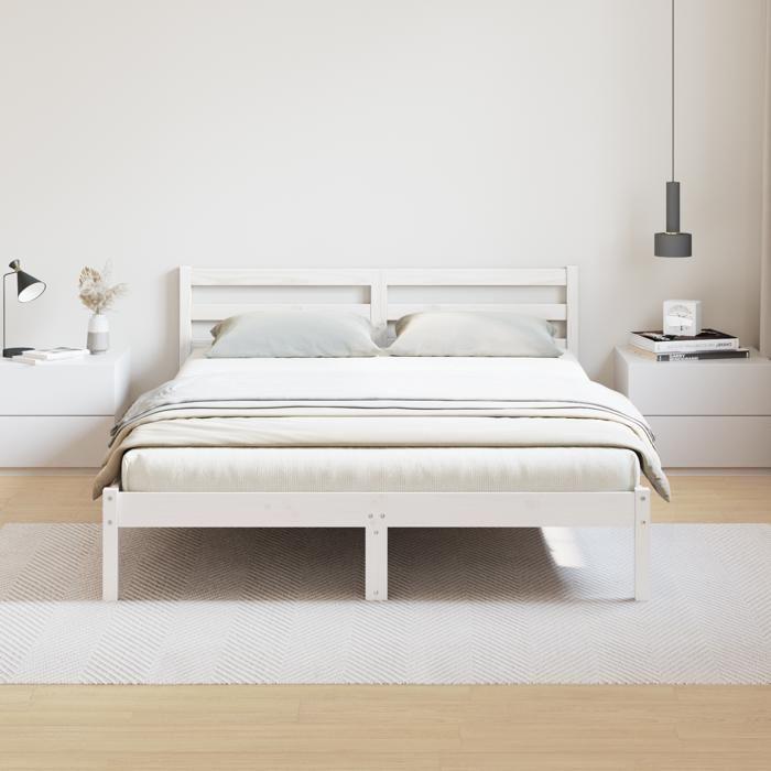 Cadre de lit vidaXL avec tête de lit blanche 140x210 cm en bois de pin massif 869767