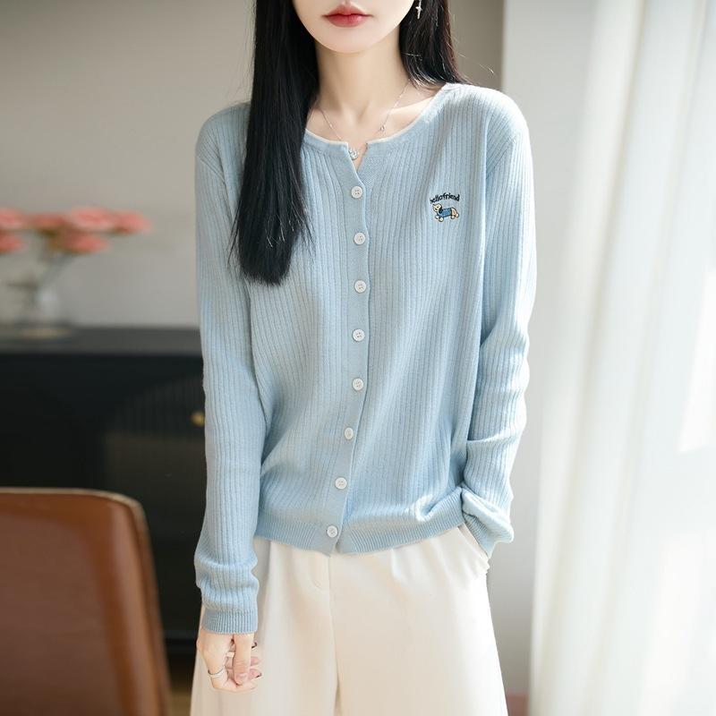 Color-matched Knitted Cardigan Women's Short Coat Sweater Spring-autumn New Style Embroidered Blouse Top