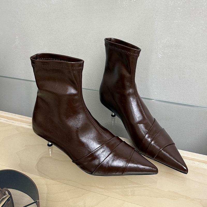 Fashion Footwear Low Heel Women Ankle Stretch Boots Female Pumps Fashion Pointed Toe Modern Ladies Short Boots Slip On Shoes Lady