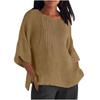 Seven Quarter Sleeve Pleated Round Neck Top Cotton and Linen Women’s Blouses & Shirts