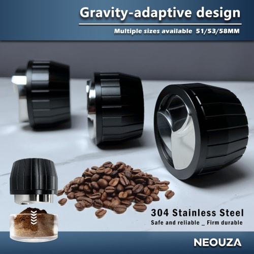 NEOUZA Coffee Distributor - Gravity Self-Adaptive Espresso Portafilter with Leveler and 3-Leaf Clover Base (58mm)