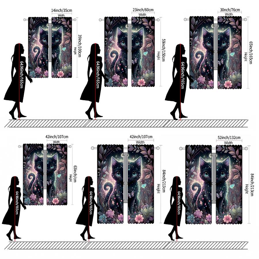 Set Of 2 Cute Cat Printed Curtains Pole Bag Bedroom Living Room Decoration Home Curtain Polyester Perfect For Great
