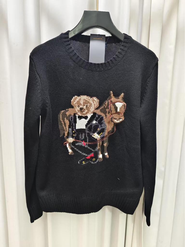 2025 R.L Wool Blend Cartoon Bear Round Neck Sweater - Women's Autumn/Winter Versatile Embroidered Style