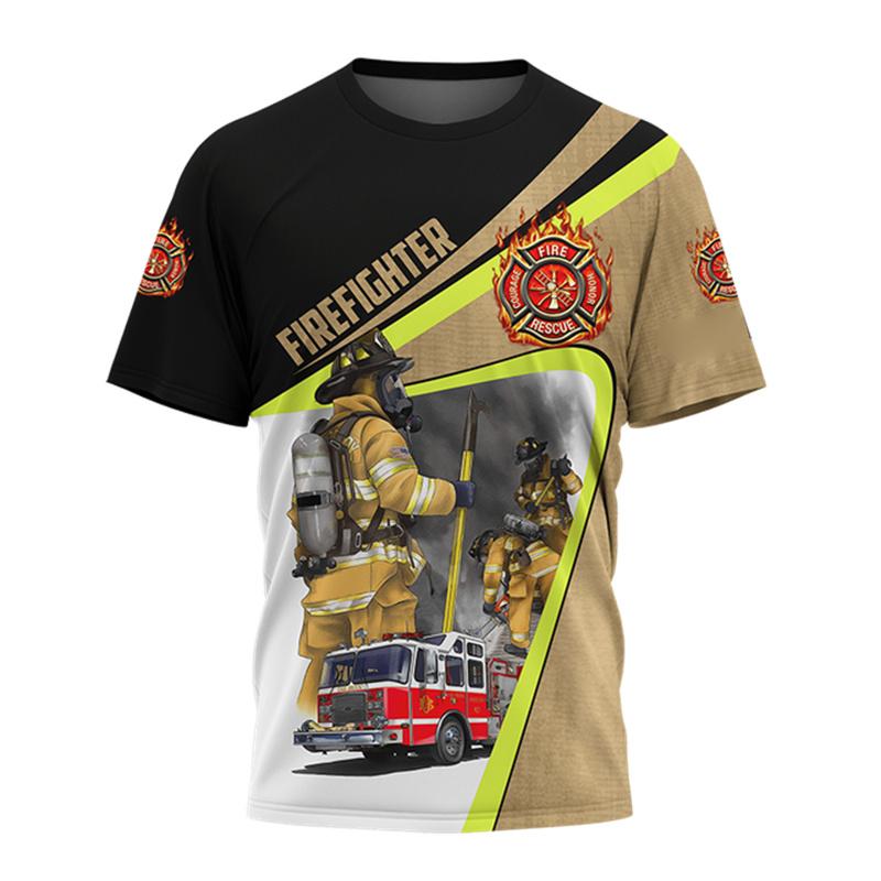 Pattern Men's T-shirtFirefighter Graphic 3D Print Oversize O-neck Tees Fashion  Casual Breathable Short Sleeve Top