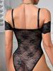 Trendy Black Lace See-Through Strappy Backless Bodysuit