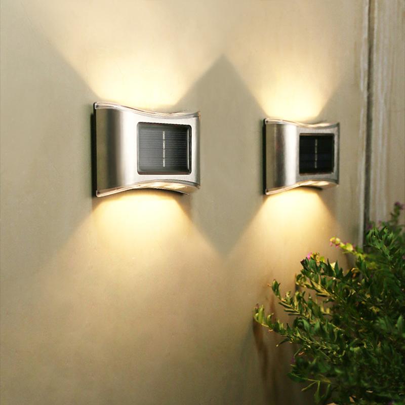 6LED Solar Wall Light Up/Down Lighting Waterproof Stainless Steel for Pergola Yard Garden Fence Villa Outdoor Wall Decoration