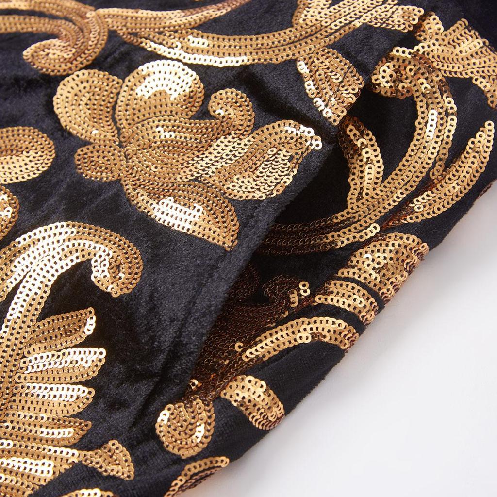 PYJTRL Mens Fashion Shiny Sequin Floral Pattern Pants Expandable Waist Trousers