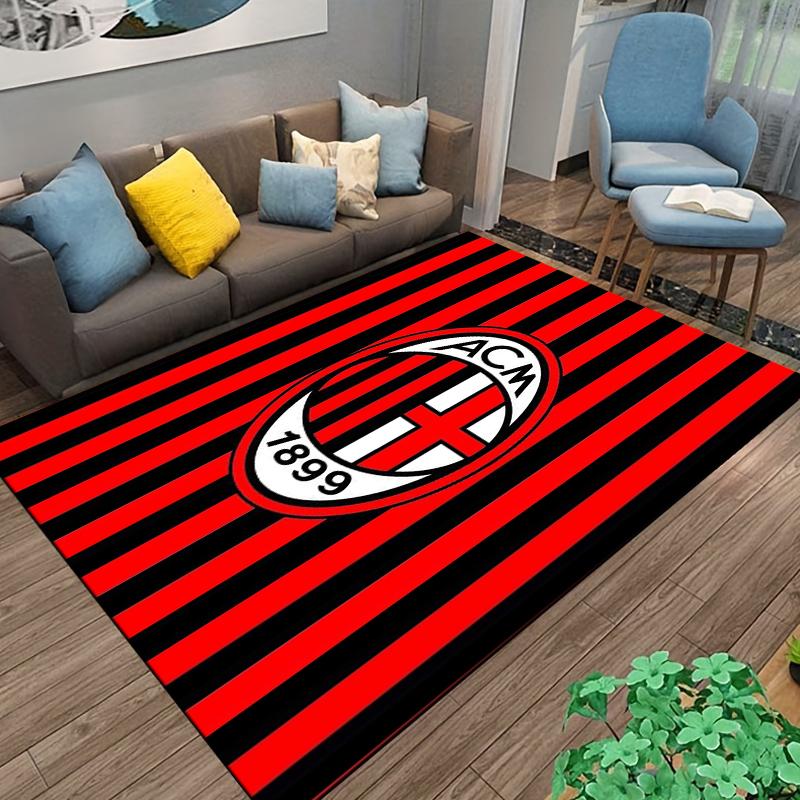 Rot-schwarz gestreifter Teppich mit ACM 1899 Logo-Design für Wohnkultur Geeignet als rutschfester Unterleger für Wohnzimmer, Schlafzimmer, Sofas