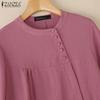ZANZEA Women Casual Round Neck Solid Color Loose Long Sleeve Blouse