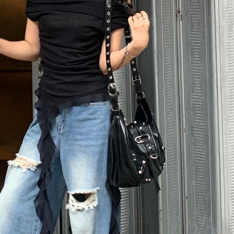 Large-capacity Fashionable Riveted Parisian Motorcycle Single-shoulder Crossbody Bag Casually