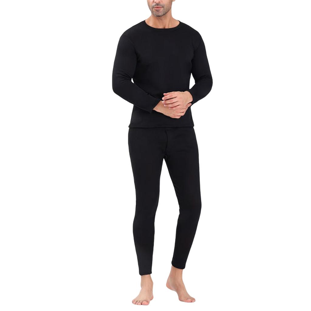Men Winter Fleece Lined Cotton Thermal Long Johns Top Bottom Underwear Set