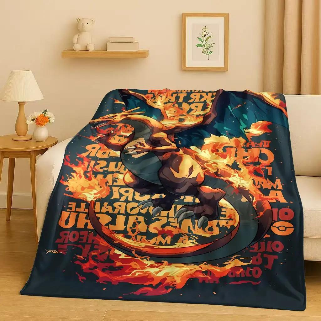 3D Charizard Pokemon Cartoon Christmas Gift Flannel Blanket,Ultra Soft Plush Throw for Home Bedroom Bed Sofa Cover Kids
