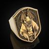 Zhenrong Anubis 18k Gold-Plated Men's Ring - Creative Ancient Egyptian Mythology Design with Jackal Head and Human Body.