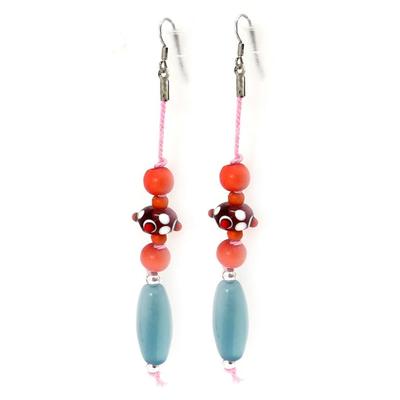 [R5268] - Ethnic Earrings 'Calcutta' Red Blue - 10 Cm