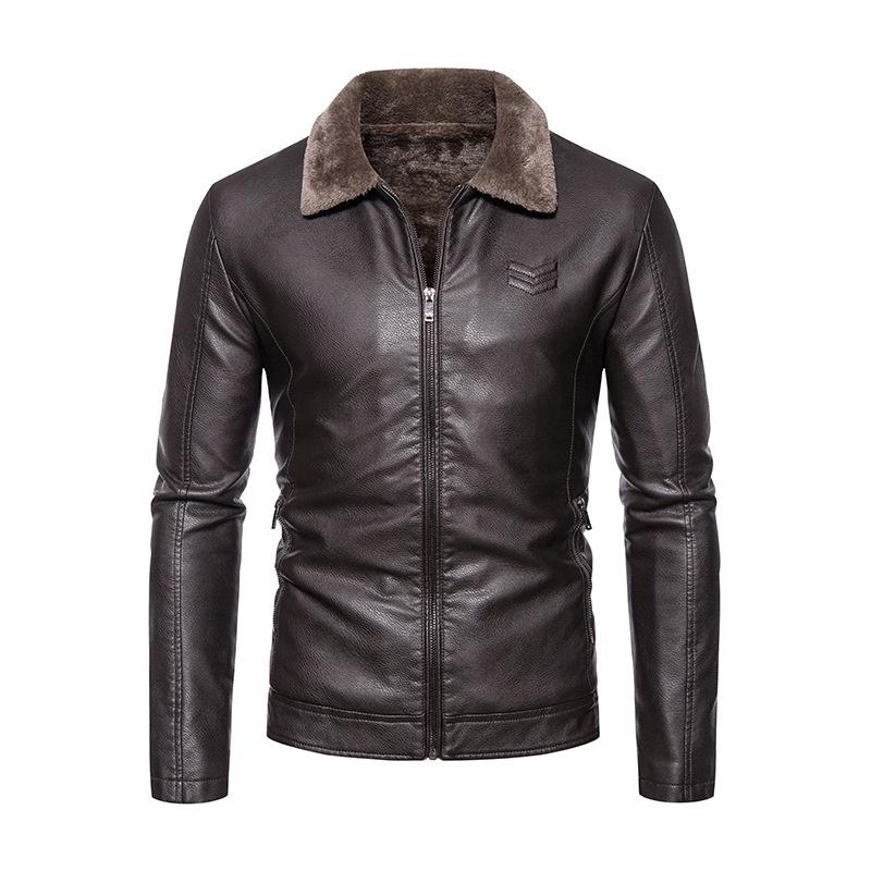 Men's Winter Lapel Leather-Fur PU Jacket - Velvet Lined Business Style