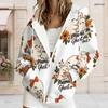 Women Plus Size Zip Up Hoodie Long Sleeve Leopard Football Star Print White Sweatshirt With Pockets