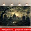 One 2D flag - Halloween cemetery theme banner background eerie cemetery scene.PMJ