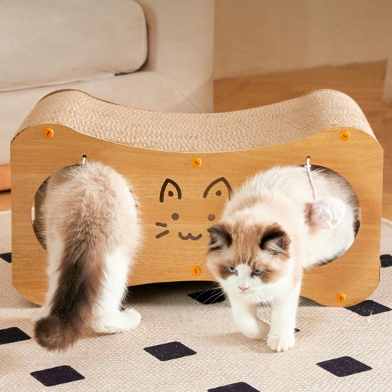 Cat Scratcher House Double Layers Corrugated Paper Scratch Cardboard Lounge Bed 2-in-1 Indoor Cats Scratching Board House with Interactive Ball