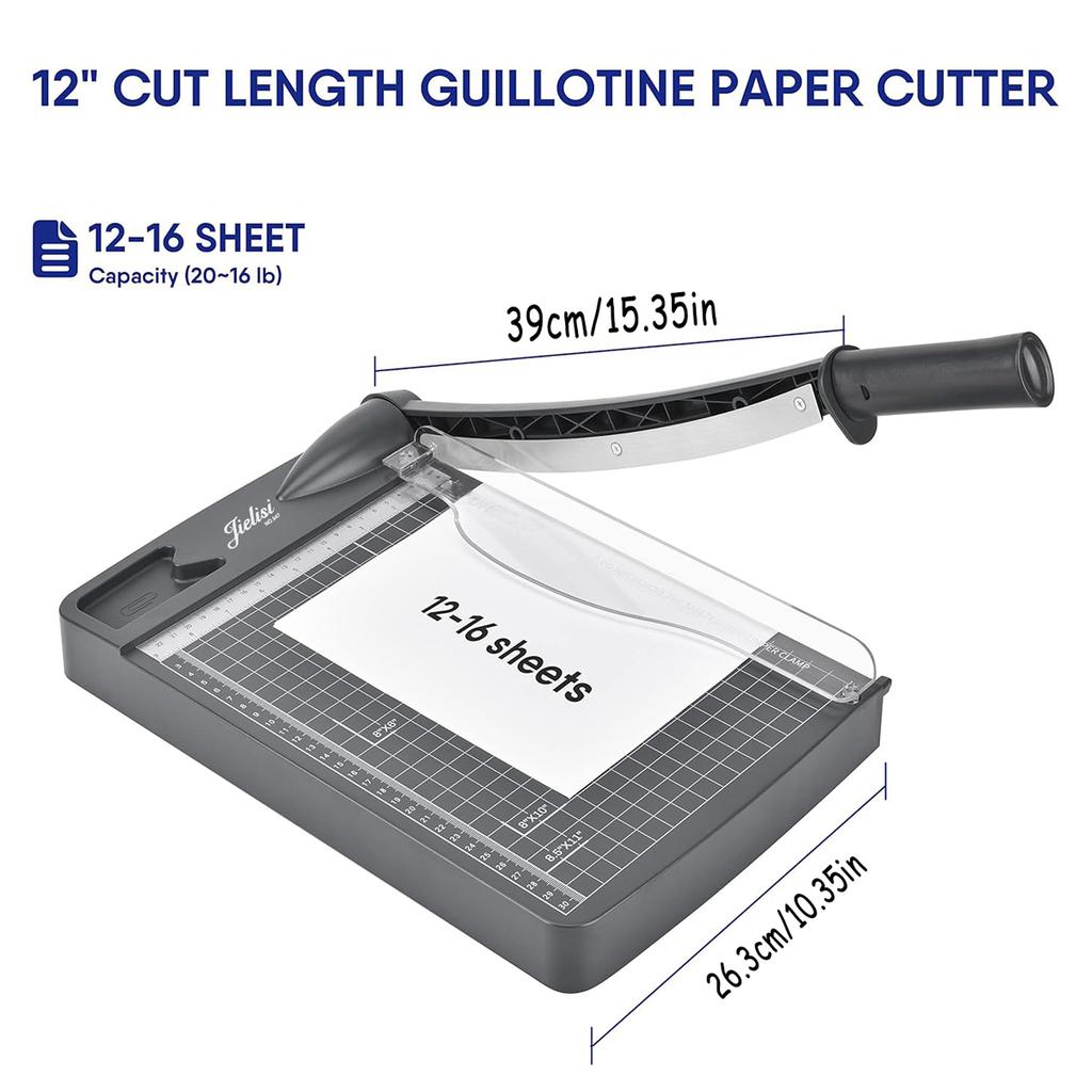 Paper Cutter, Guillotine Cutter With Safety Guard And Blade Lock, 12" Cutting Length, 12-sheet Capacity