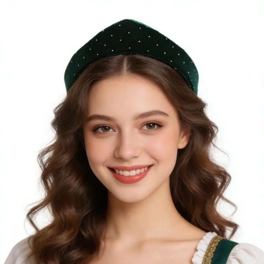 Vintage Elegant Rhinestone Velvet Crown Headband Baroque Triangle Sponge Hairband British Headwear Elastic Hair Hoop Women