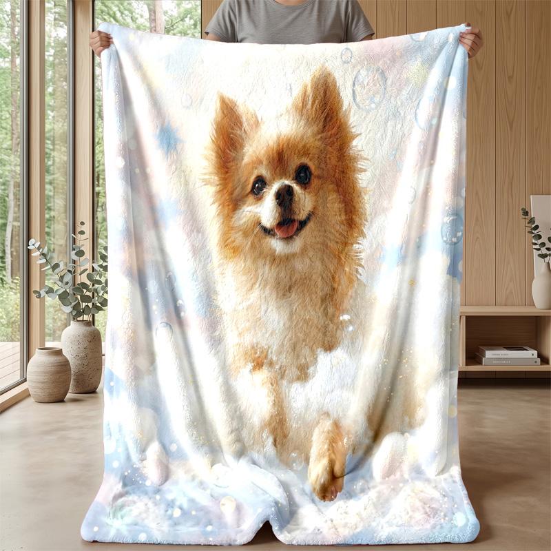 Canine Cloudy Dreamscape blanket Personalized Name Flannel Blanket Soft Cozy Plush Throw for Sofa Bed Lightweight Home Decor