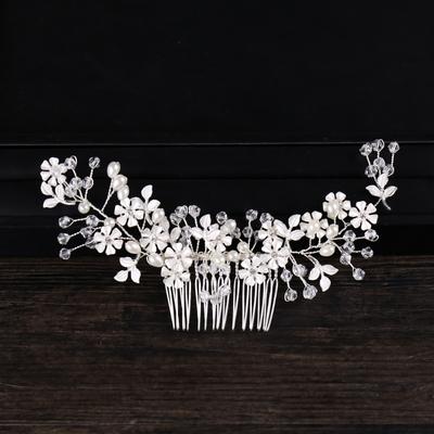 Trendige Silberfarbe Strasssteine Blatt Blume Haarkamm Braut Haaraccessoires Kopfschmuck Hochzeit Haarschmuck Damen Schmuck