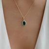 Emerald Green Teardrop Crystal Pendant Necklace - European & American Retro Clavicle Chain for Women