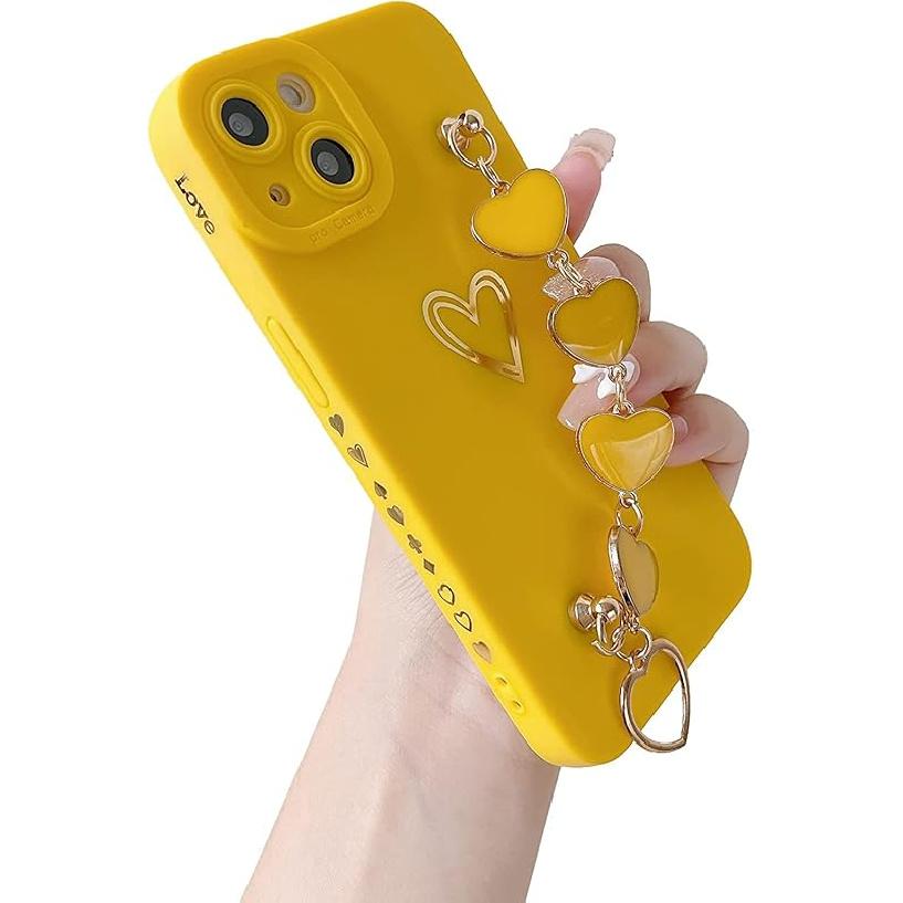 Caseative for iPhone 14 Plus Case,Cute Love Heart Wrist Strap Chain Bracelet Phone Case (Yellow) жёлтый