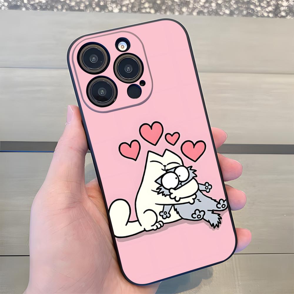 S-SIMONSE-C-CAT Phone Case For IPhone 17 Air 16 E Pro Max 15 14 13 Mini 12 Pro 11 Max Plus Black Soft Shell
