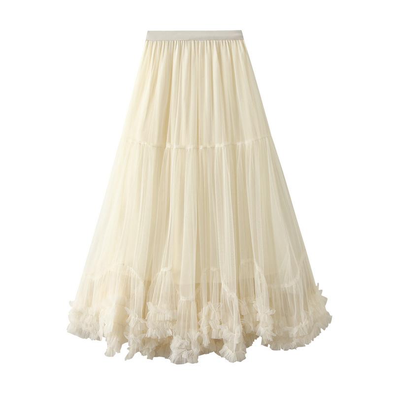 Tulle Skirts for Women A Line Fairy Tiered Skirt Midi High Elastic Waist Long Skirt Layered Flowy Swing Tutu Skirt Women's Mesh High Waist Maxi Skirts