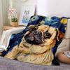 1pc Pug Art Print Blanket Lightweight Flannel Blanket Throw Blanket For Sofa, Bed, Travel, Camping, Livingroom, Couch, Chair, And Bed yy2509026191