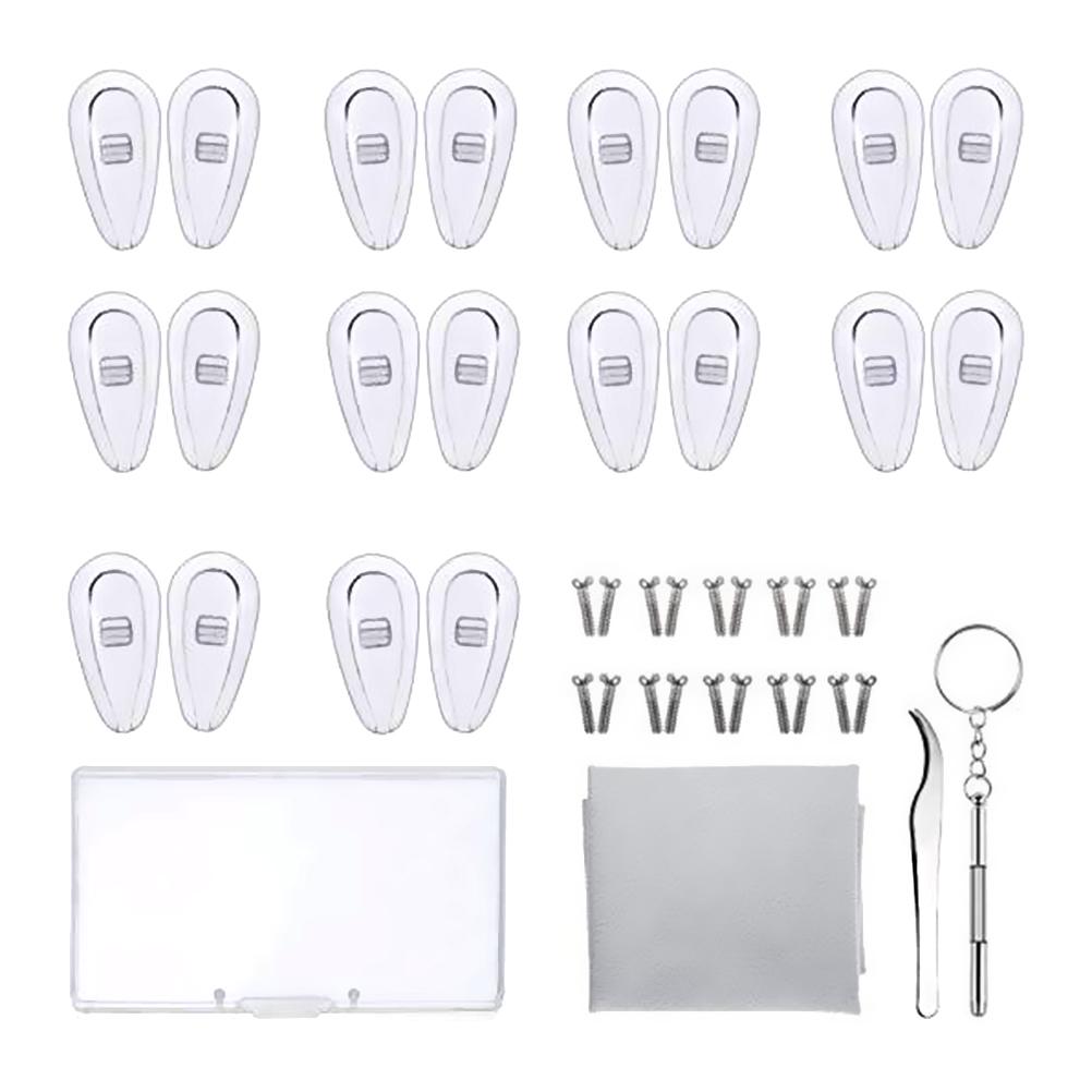 Eyeglass Repair Kit Soft Silicone Air Chamber Nose Pads Glasses Screws Micro Screwdriver Set Silver