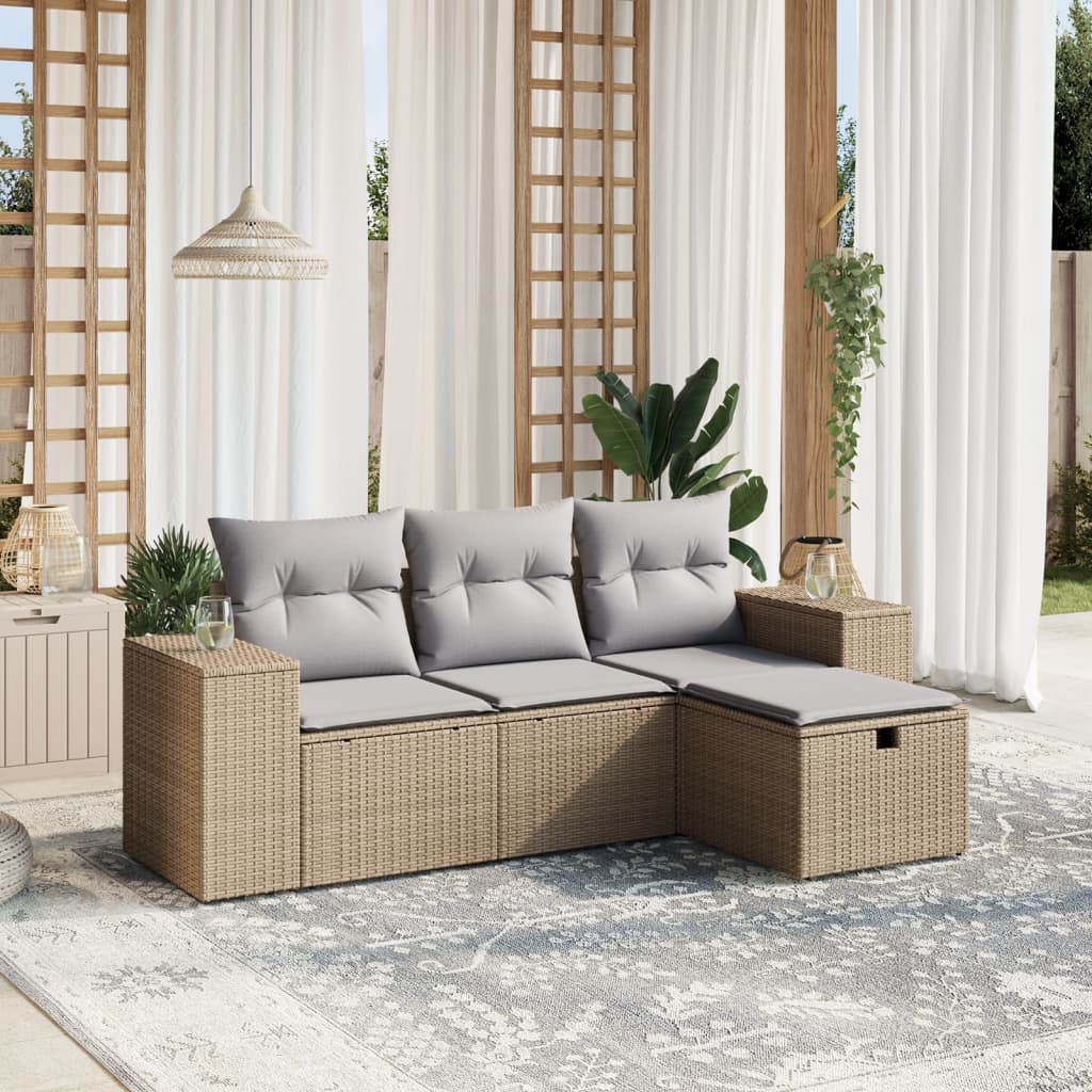 4 Piece Garden Sofa Set with Cushions Beige Mix Poly Rattan