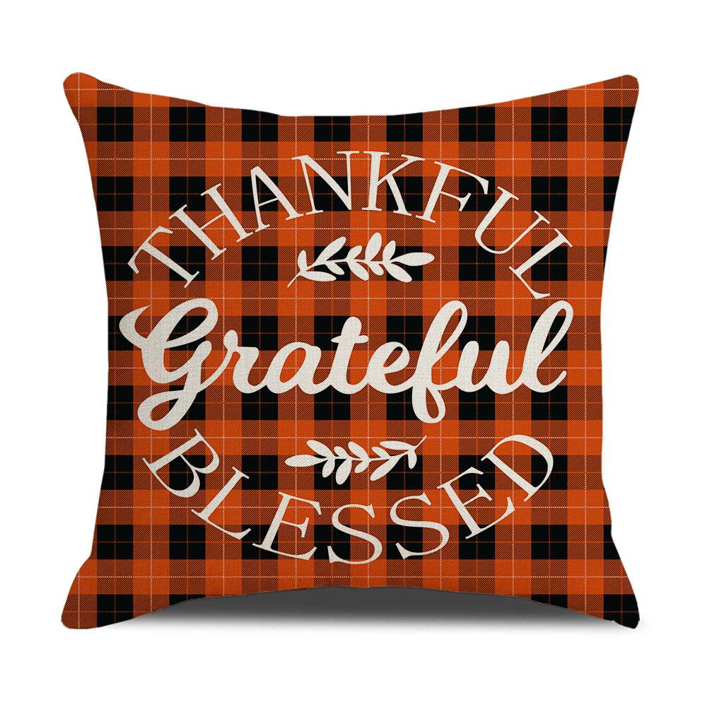 New Autumn Pillow Cover Watercolor Plaid Printed Maple Leaf Pumpkin Letter Pillow Home Cushion